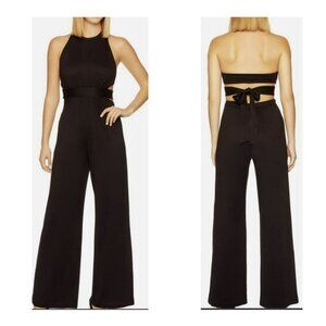 Susana Monaco Jumpsuit Sleeveless Halter Tie Open Back Stretch Small Midnight